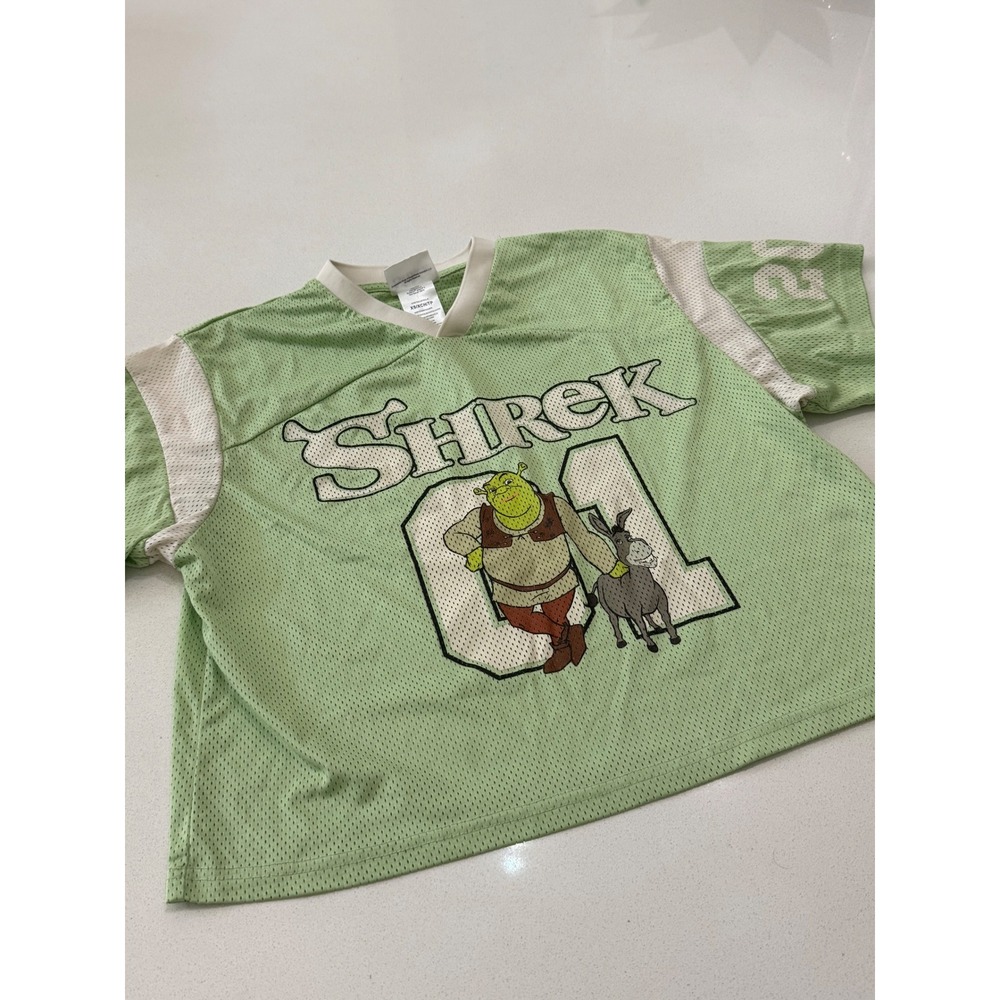 DreamWorks Shrek Graphic‎ Mesh Jersey Top Lime Green Women XS 2001 Far Away Crop